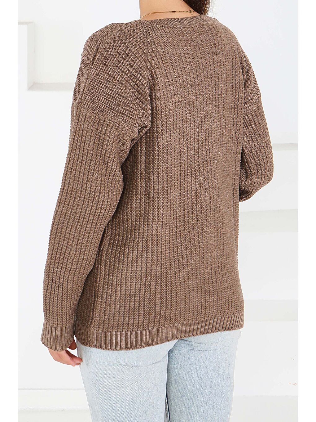 Bej Kabarcıklı Düğmeli Triko Hırka Vizon - 27658-4