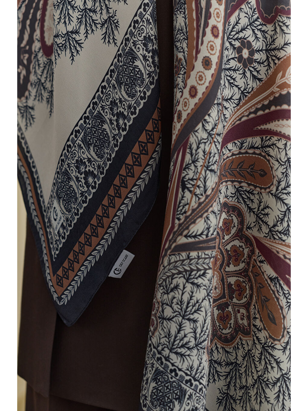 Kahverengi Cupra Prive Desenli Şal Blossom Kızıl Kahve-5