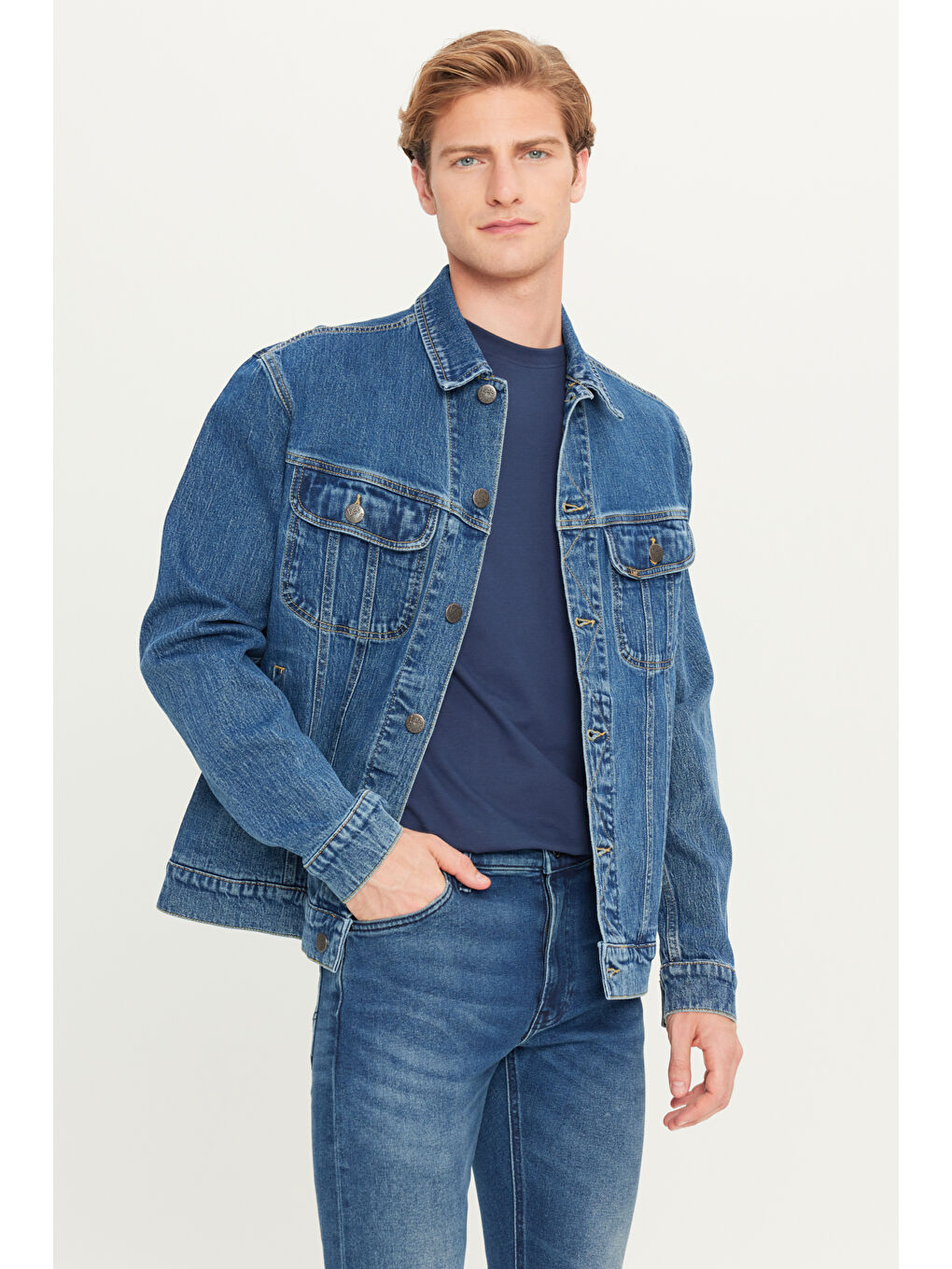Regular Fit Normal Kesim Pamuklu Esnek İndigo Jean Denim Ceket-1