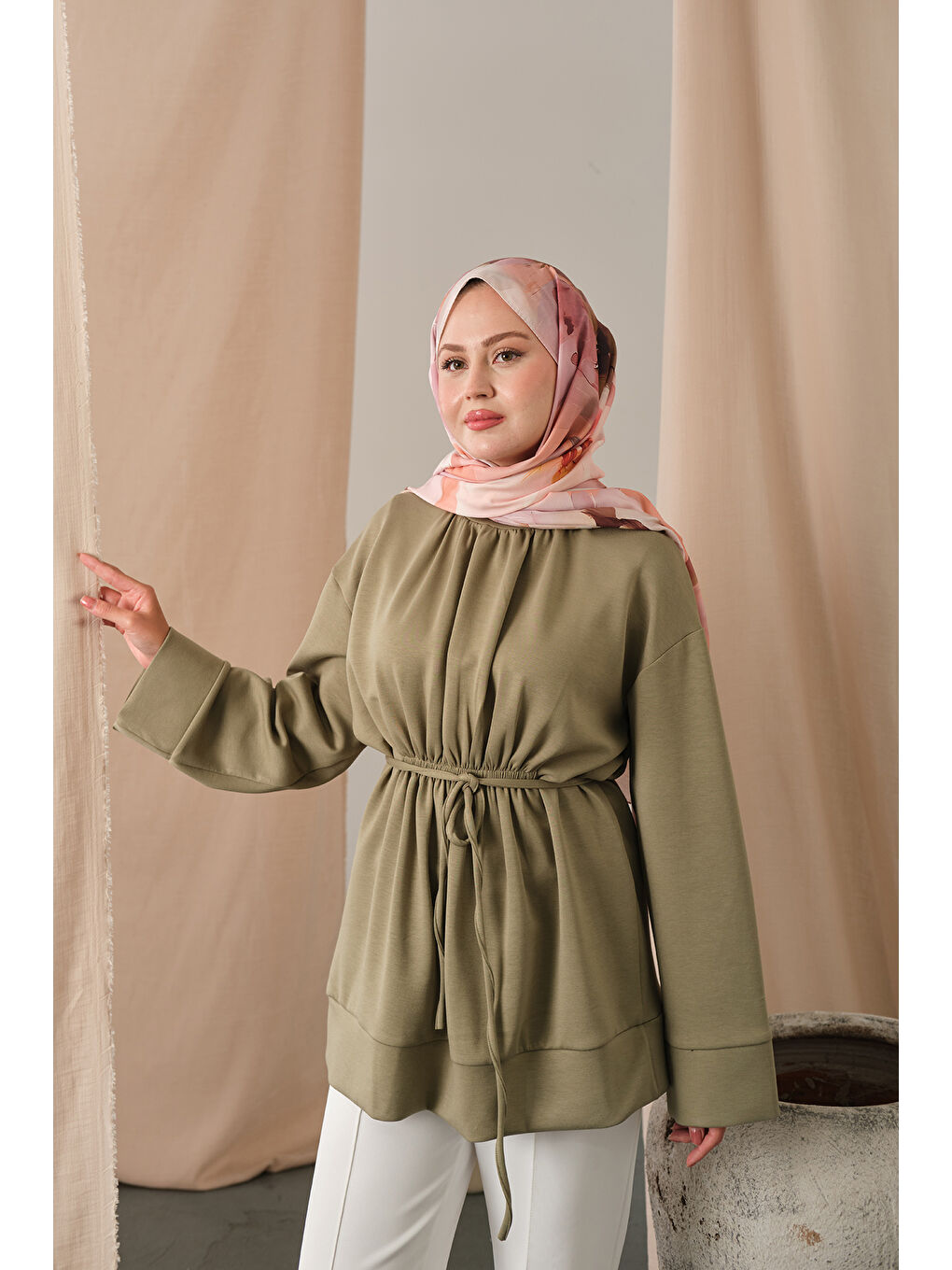 Kadın Beli Lastikli Tunik Yeşil-2