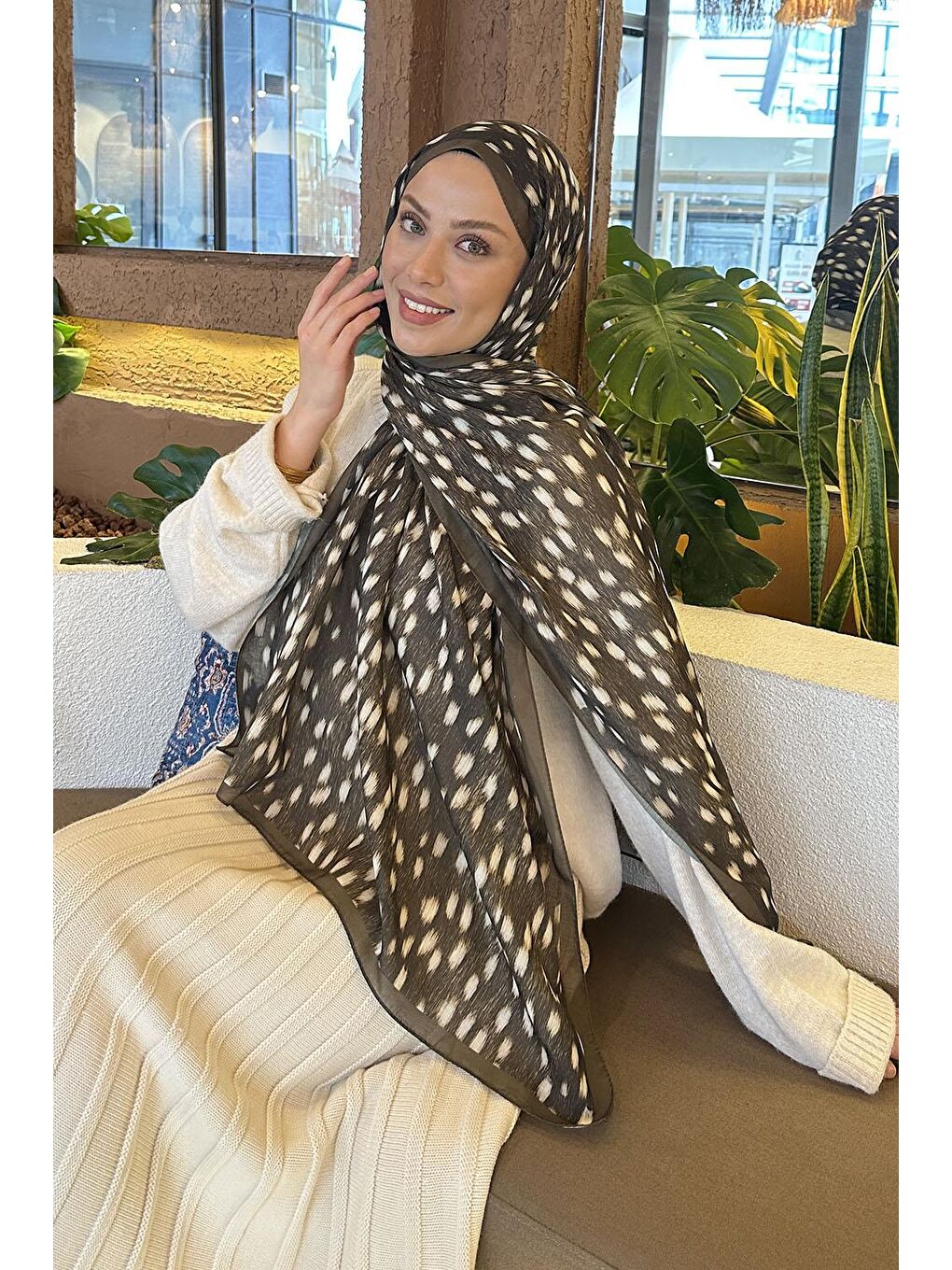 Ceylan Desen Soft Şal Asker Yeşili-1