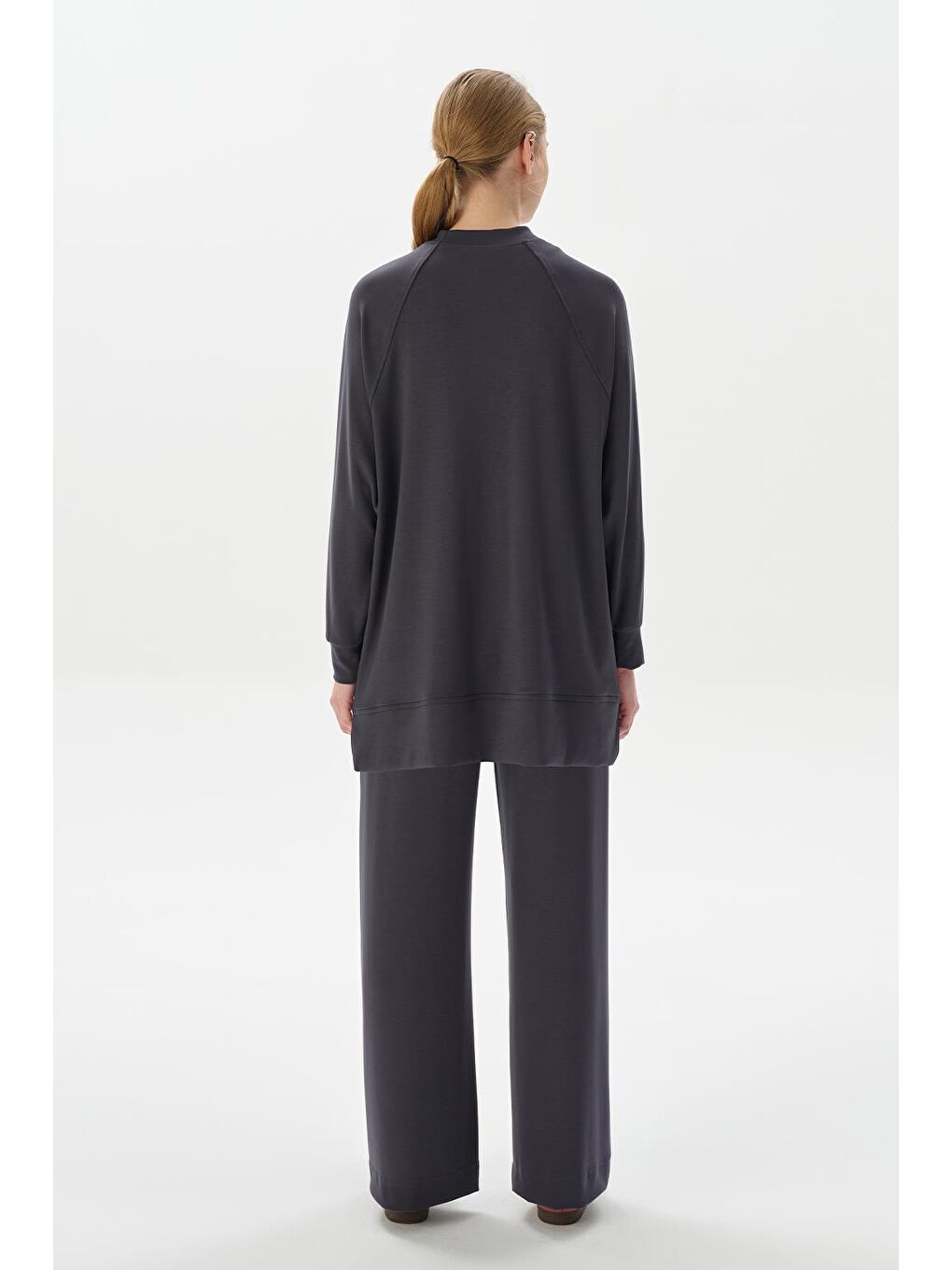 Gri Modal Örme Çima Dikişli Sweatshirt Füme-3