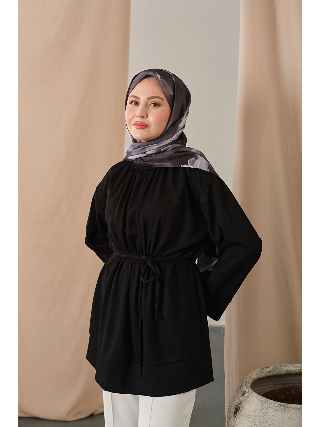 Kadın Beli Lastikli Tunik Siyah-4