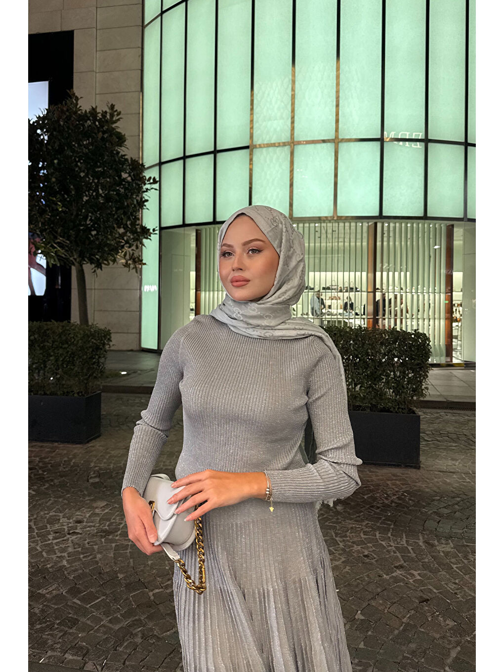 Kadın Sim Detaylı Elbise Gri