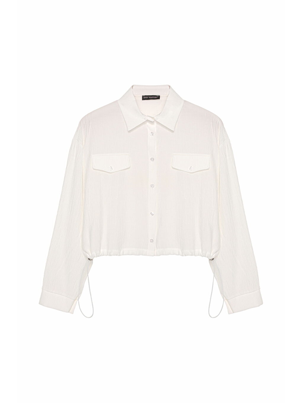 Beli Lastik Detaylı Cep Kapaklı Gömlek Ekru-1