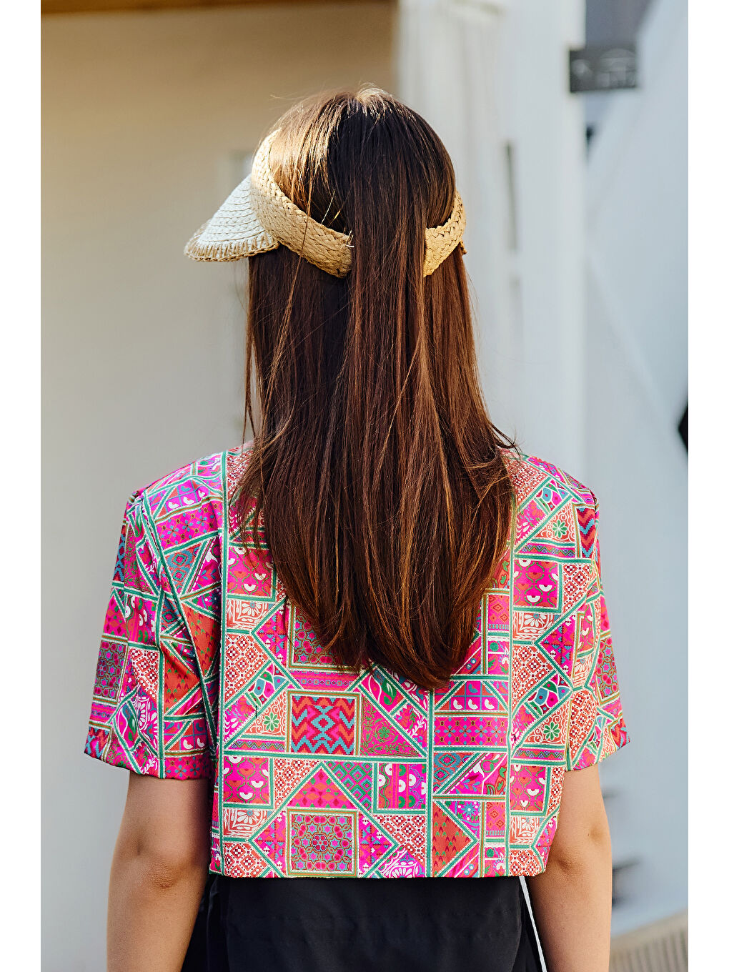 Zigzag Biyeli Vizör Hasır Şapka Güneş Koruyucu Siperlik RŞ-2104 Bej-2