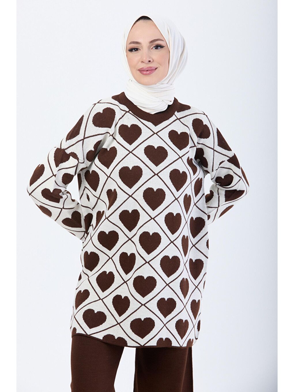 Bisiklet Yaka Kadın Kahverengi Triko Takım - 24096