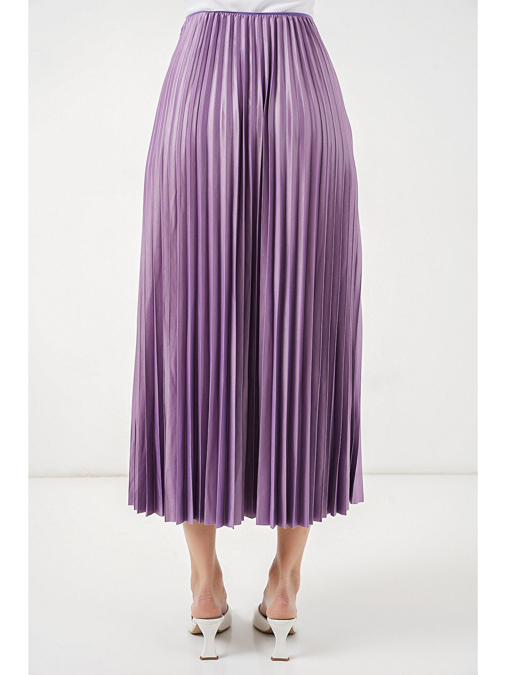 8009 Deri Görünümlü Piliseli Etek - Lila-6