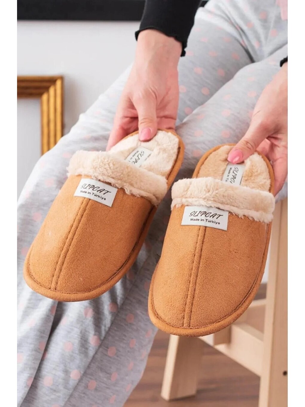 Karışık Unisex Nakışlı Kadife Ev Terliği-4
