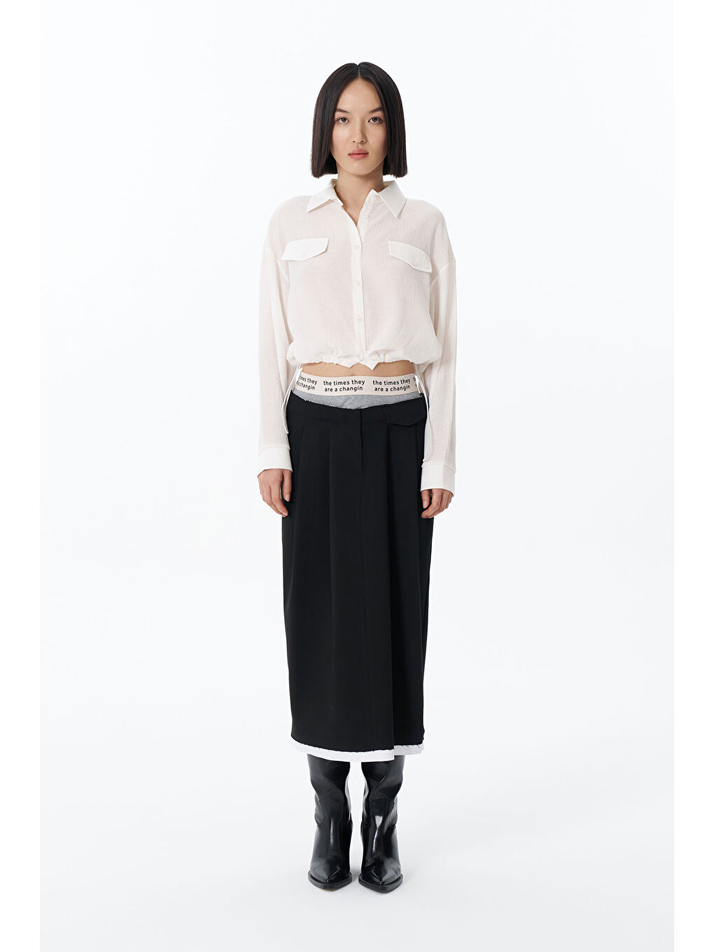 Beli Lastik Detaylı Cep Kapaklı Gömlek Ekru-2