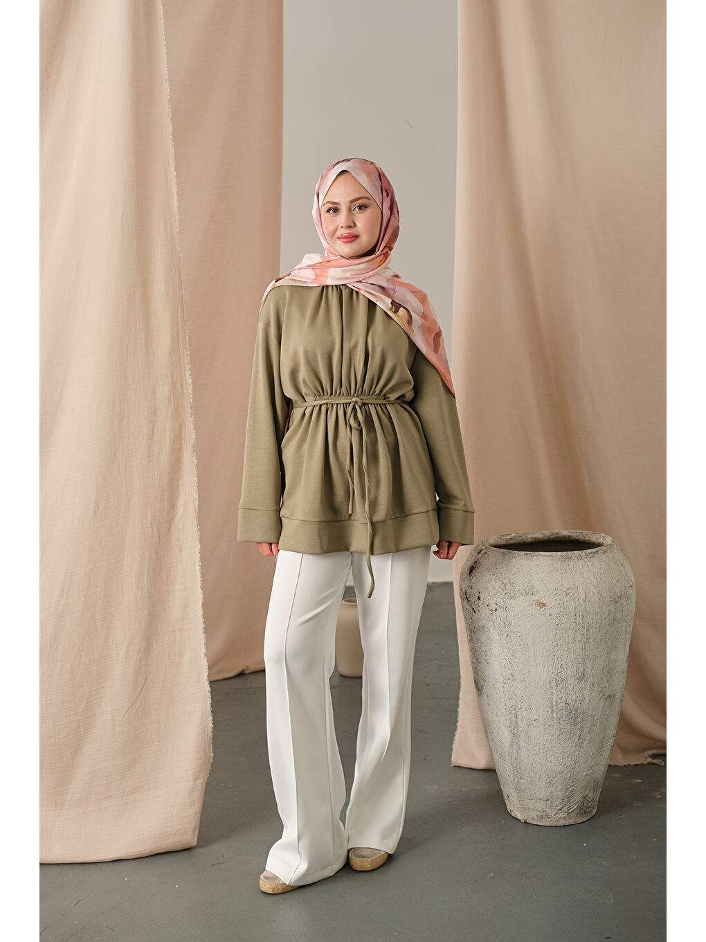 Kadın Beli Lastikli Tunik Yeşil-3