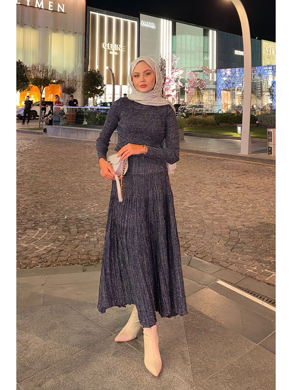 Kadın Sim Detaylı Elbise Lacivert-2