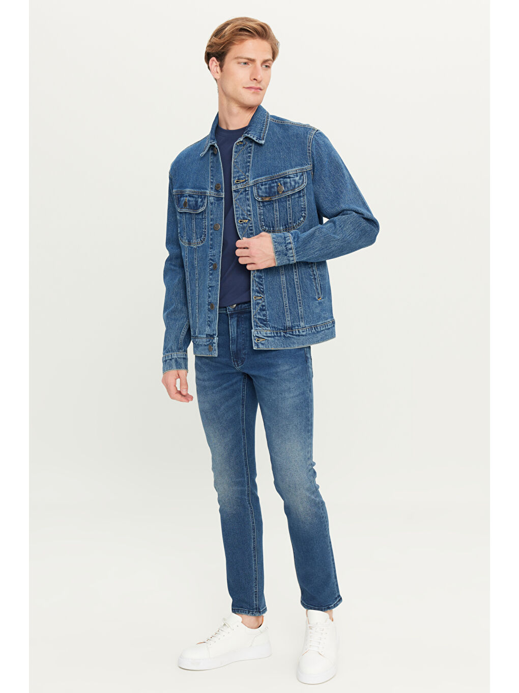 Regular Fit Normal Kesim Pamuklu Esnek İndigo Jean Denim Ceket-2