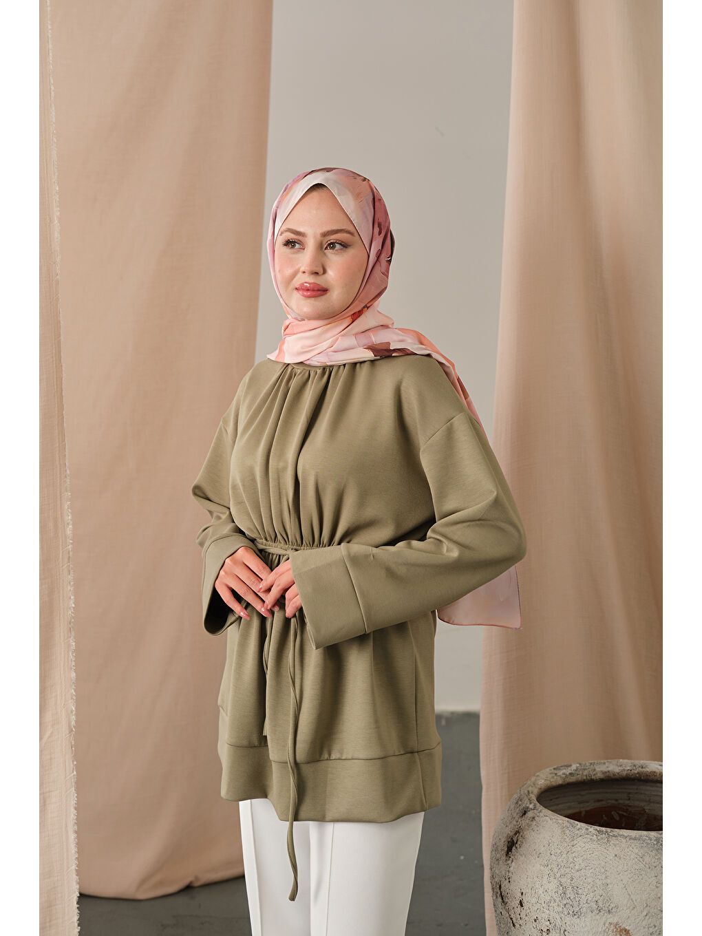 Kadın Beli Lastikli Tunik Yeşil-4