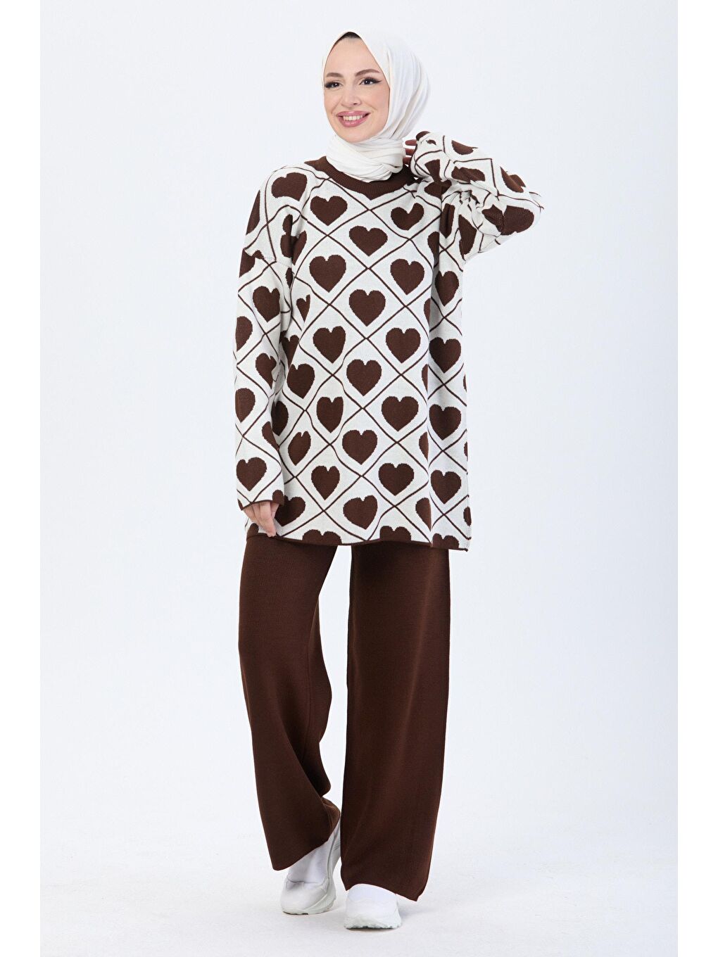 Bisiklet Yaka Kadın Kahverengi Triko Takım - 24096-1