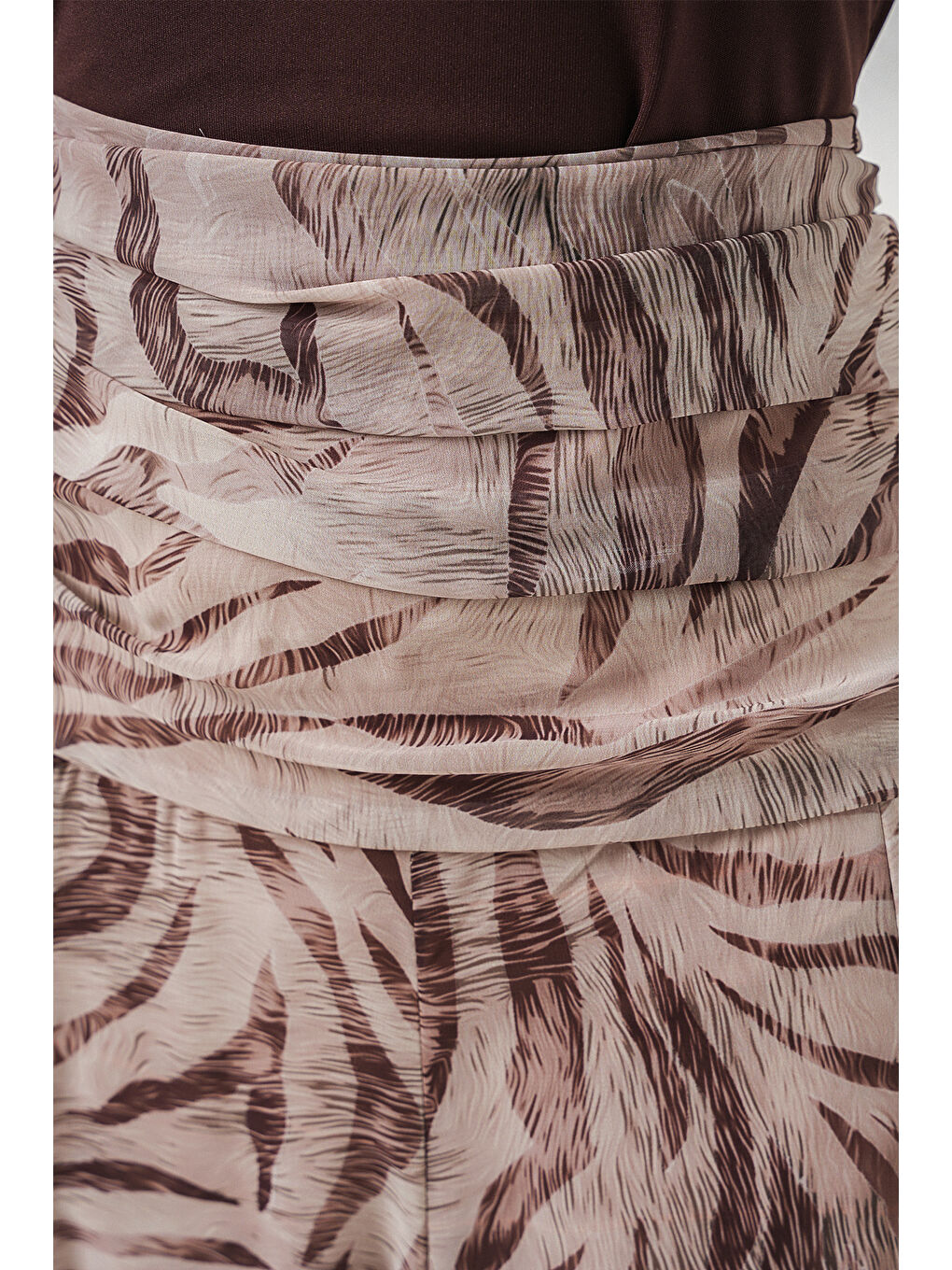 Kadın Desenli Şifon Etek 8057 - Ekru-5