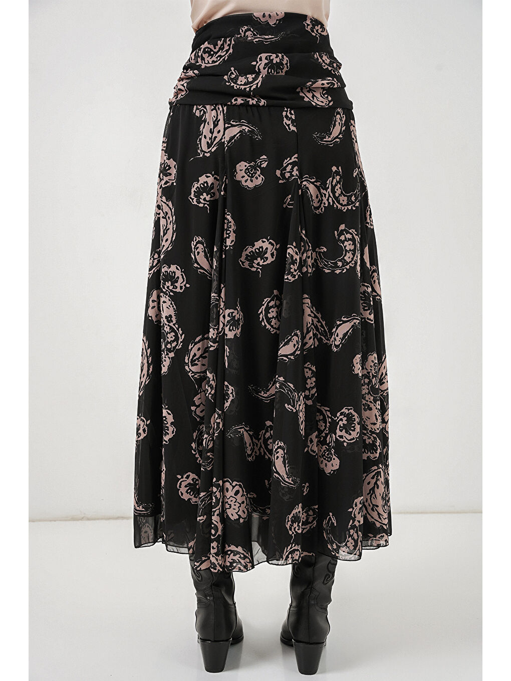 Kadın Desenli Şifon Etek 8057 - Siyah-6
