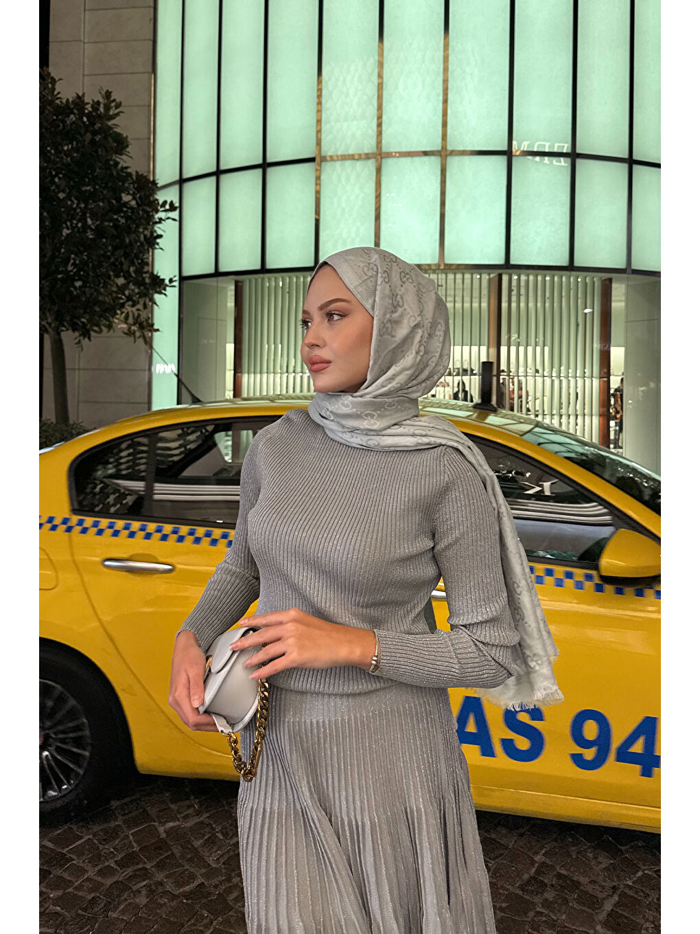 Kadın Sim Detaylı Elbise Gri-2