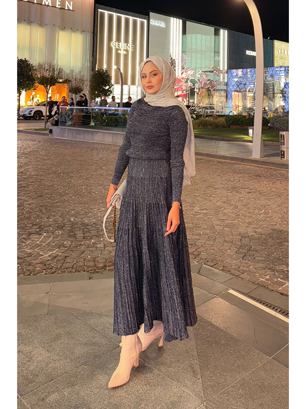 Kadın Sim Detaylı Elbise Lacivert-4