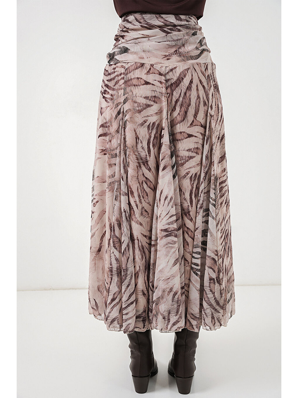 Kadın Desenli Şifon Etek 8057 - Ekru-6