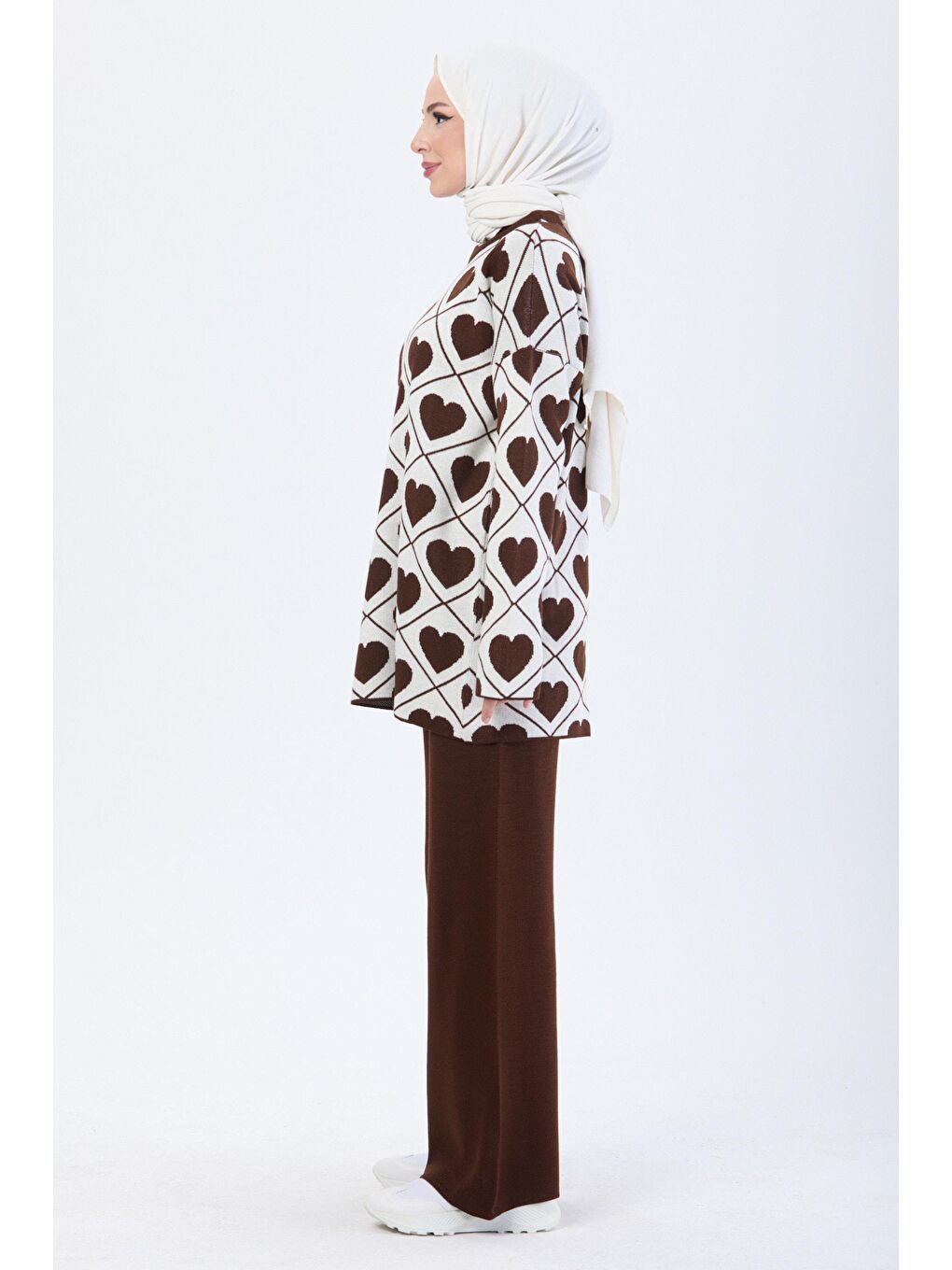 Bisiklet Yaka Kadın Kahverengi Triko Takım - 24096-2