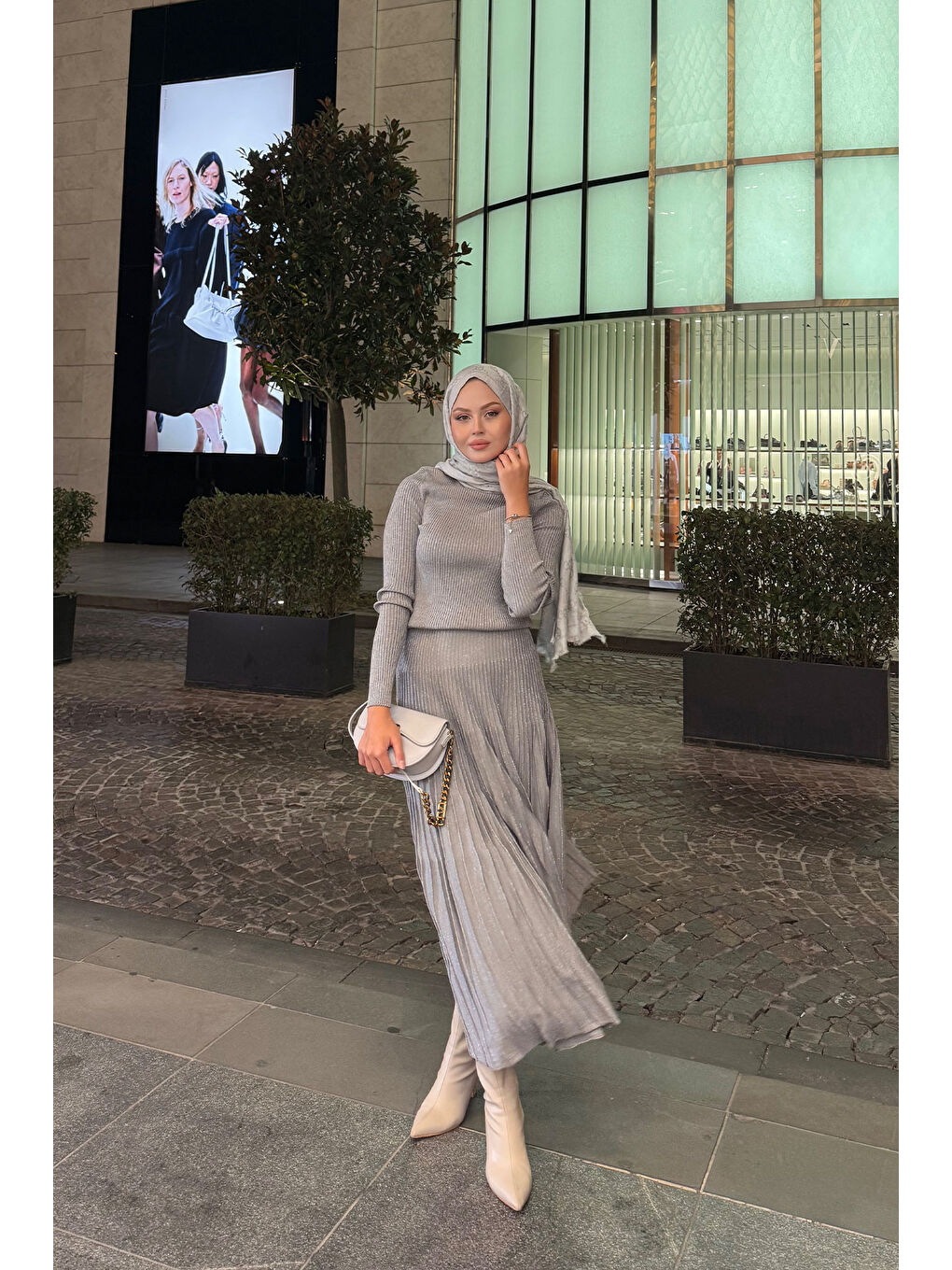 Kadın Sim Detaylı Elbise Gri-3