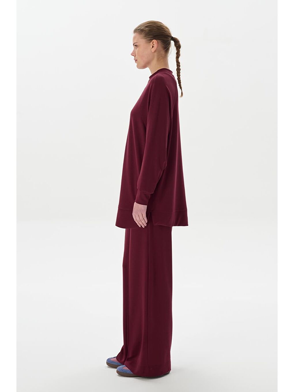 Modal Örme Çima Dikişli Sweatshirt Bordo-1