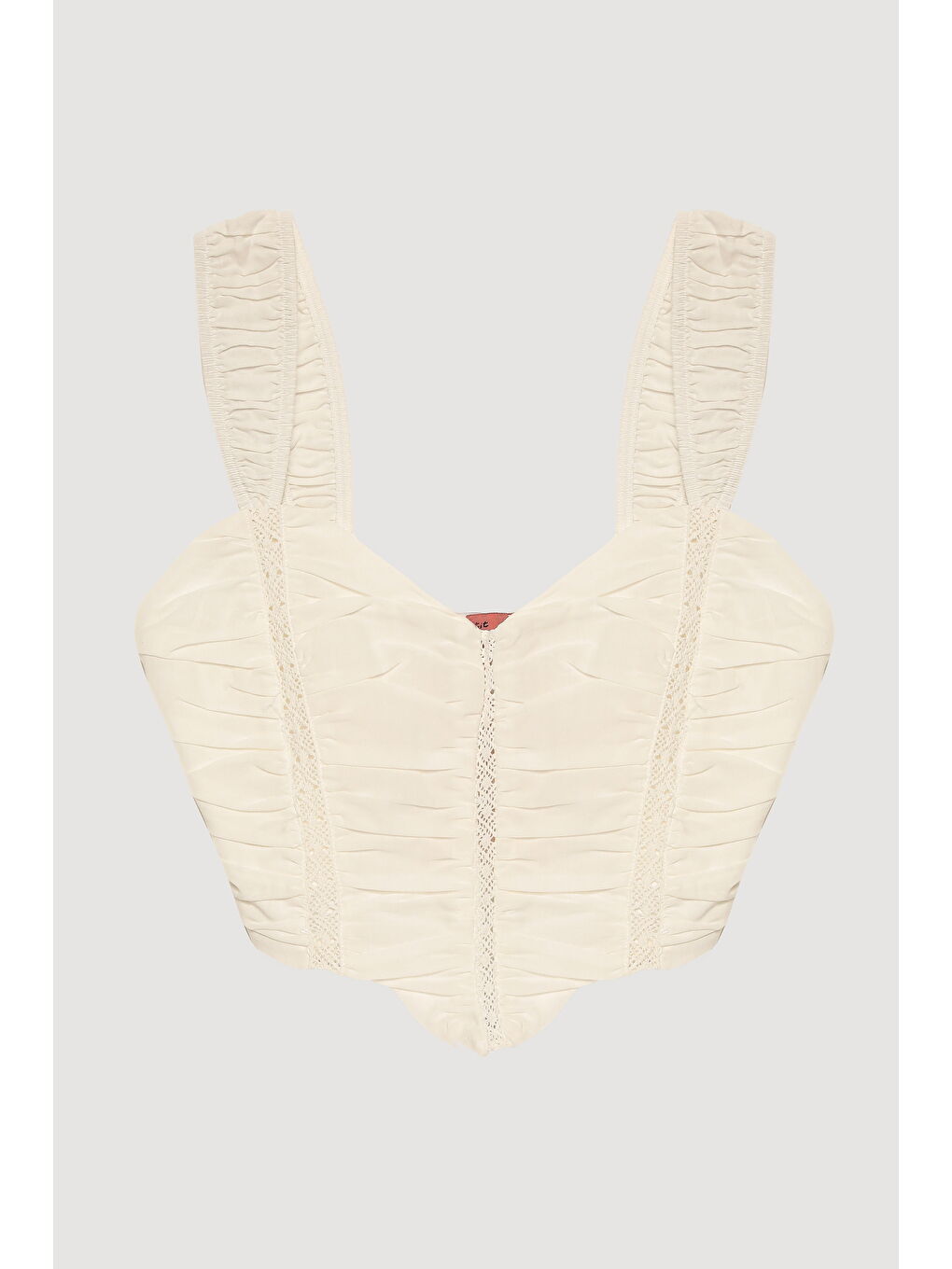 QUZU Dantel Detaylı Drapeli Crop Bluz Ekru