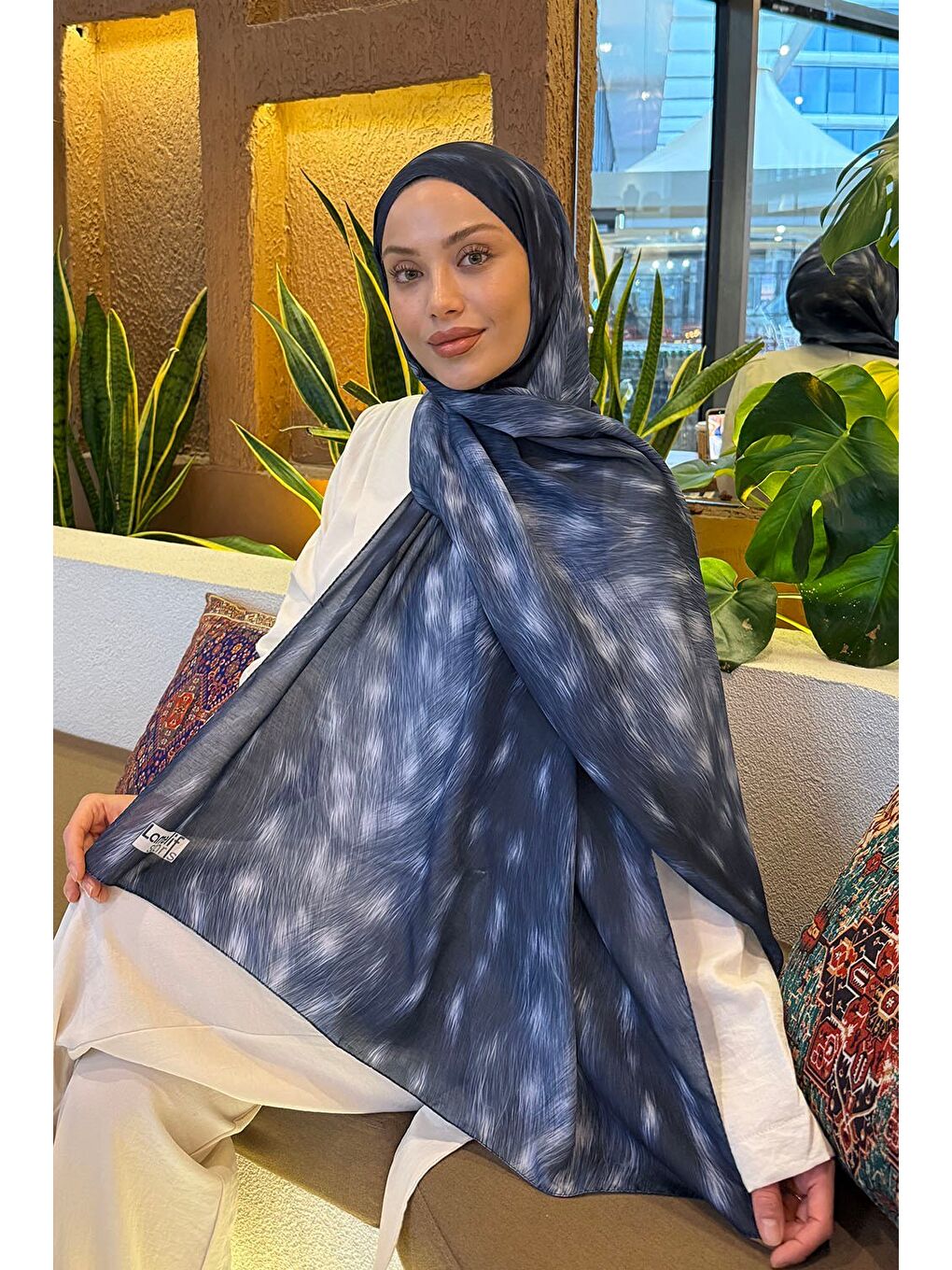 Ceylan Desen Soft Şal Lacivert-1