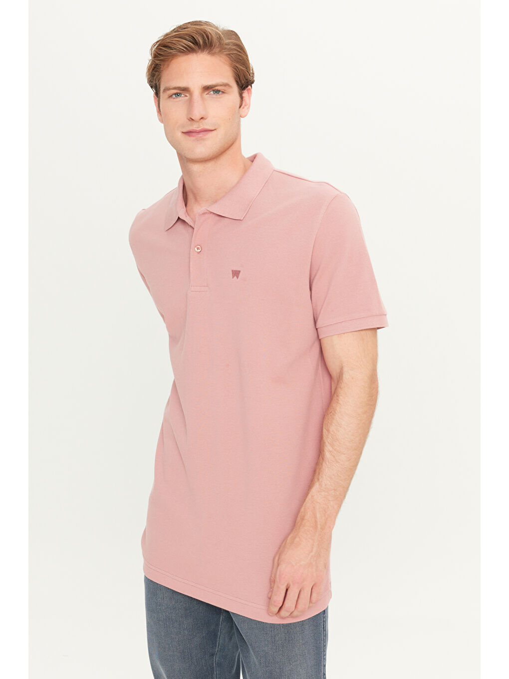%100 Pamuk Regular Fit Normal Kesim Açık Pembe Polo Yaka Tişört-1