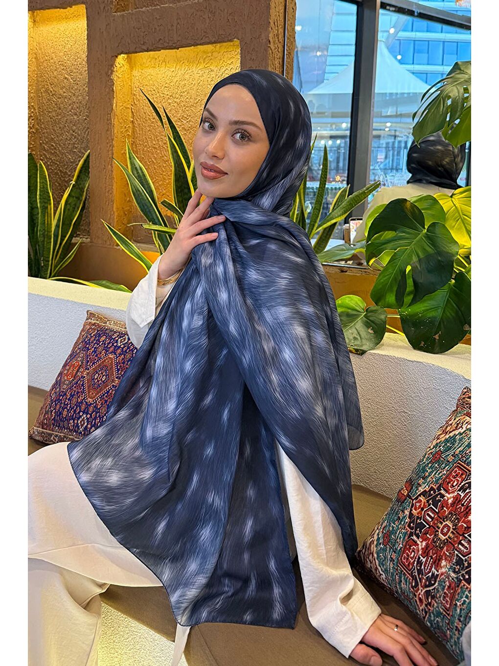 Ceylan Desen Soft Şal Lacivert-2