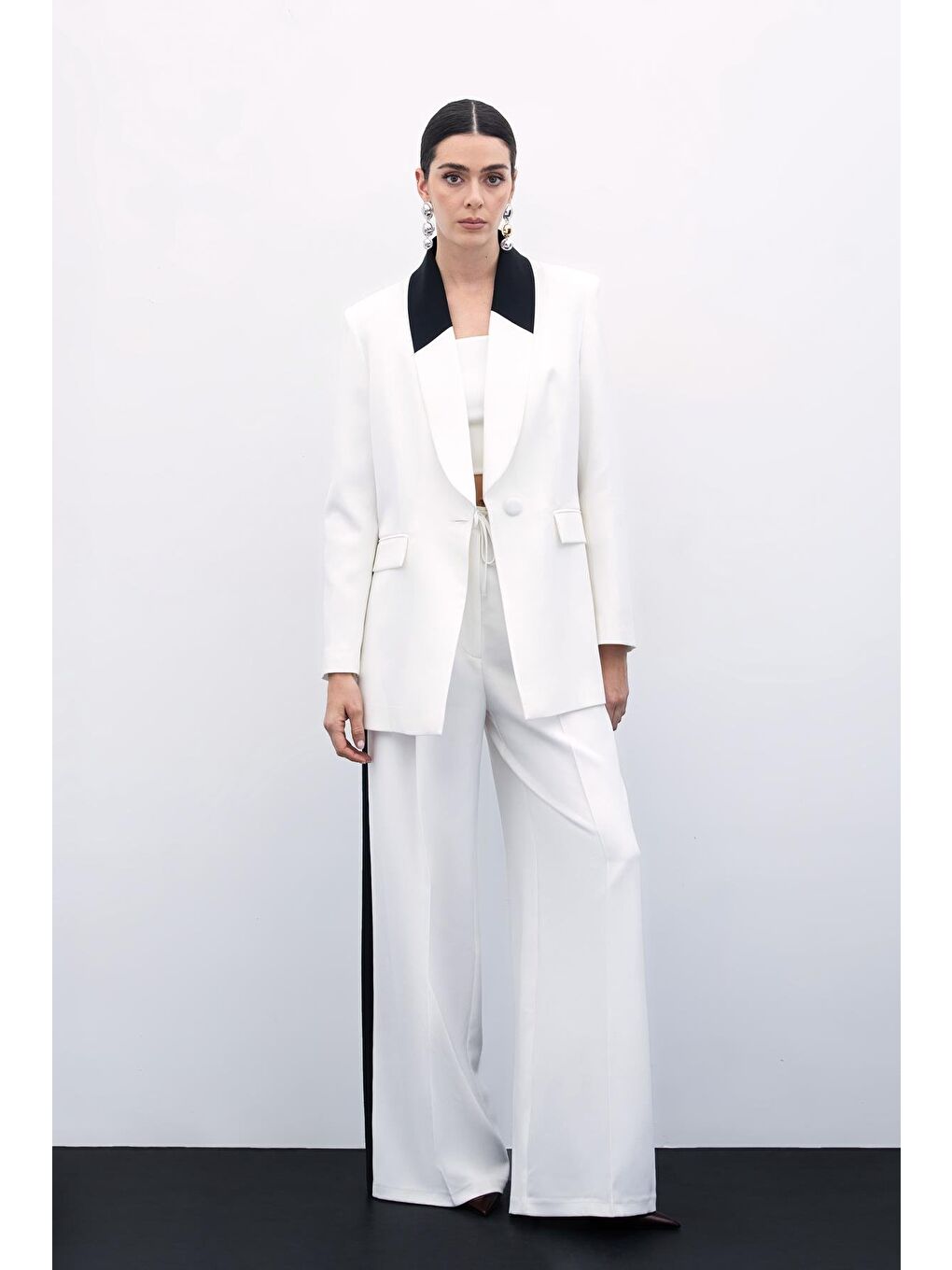 Kontrast Bol Pantolon - Ekru-1