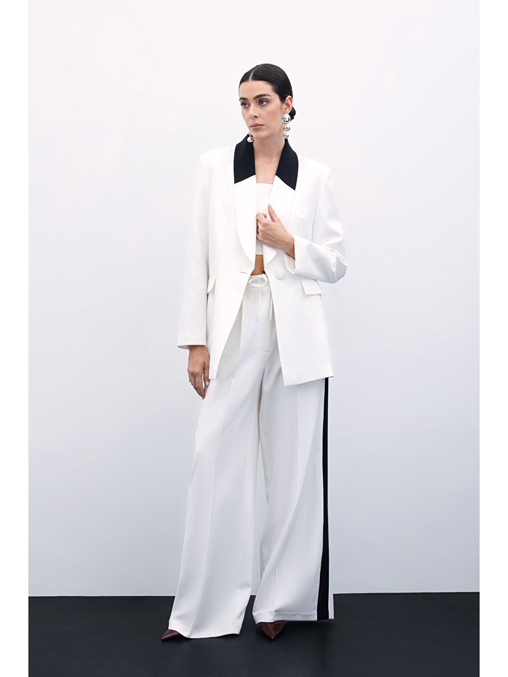 Kontrast Bol Pantolon - Ekru-2