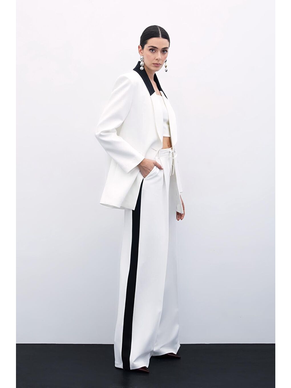 Kontrast Bol Pantolon - Ekru-3