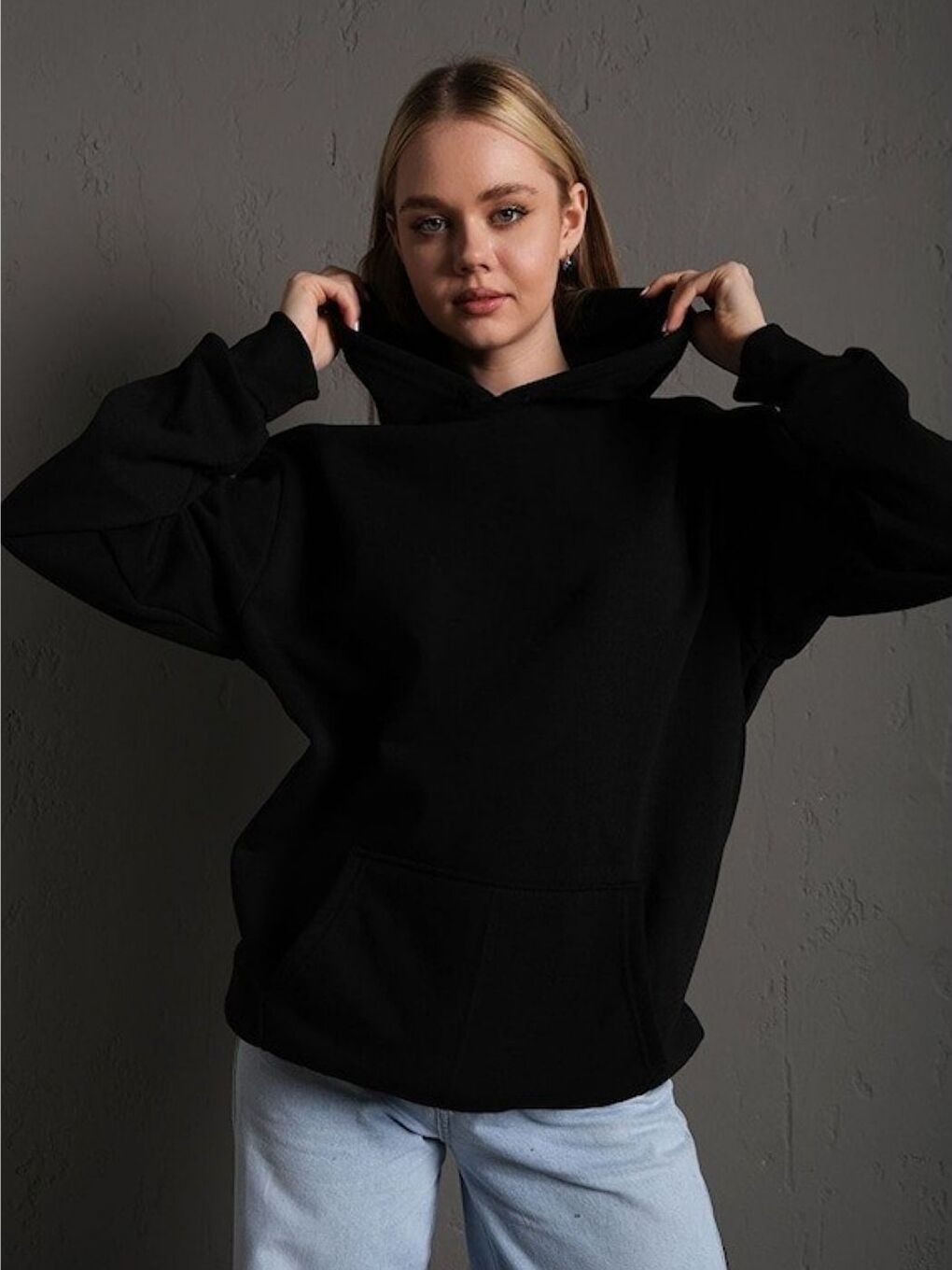 Kadın Siyah Butterfly Baskılı Oversize Kapüşonlu Sweatshirt Hoodie-1