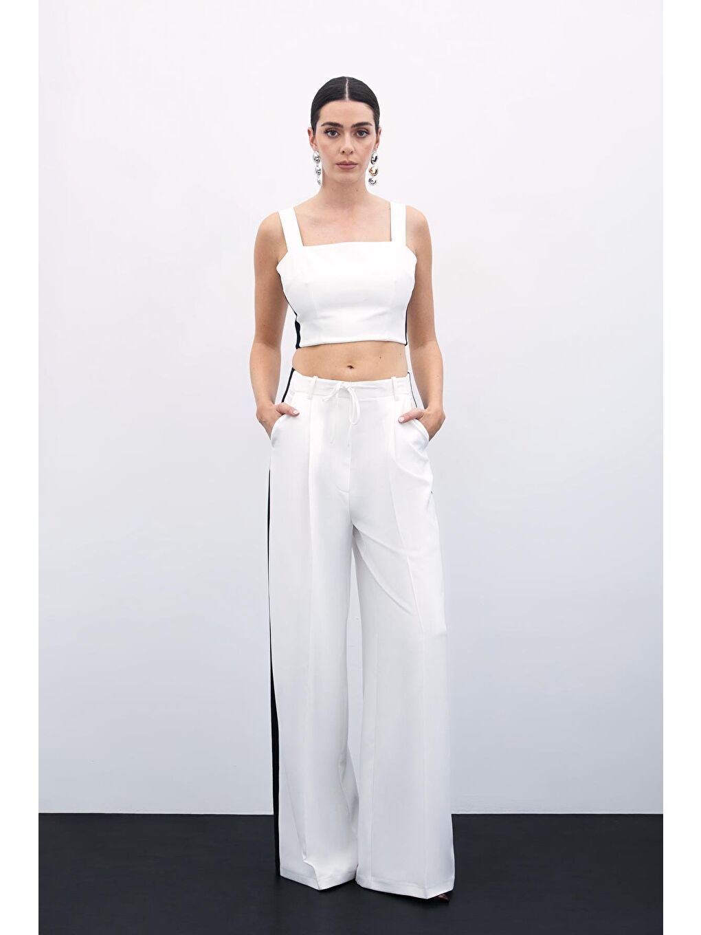 Kontrast Bol Pantolon - Ekru-4
