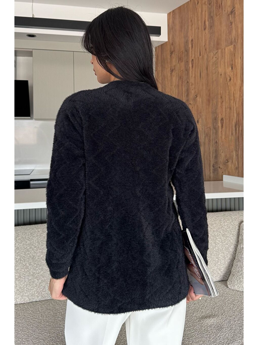 Siyah Kadın Ön Düğmeli Yumoş İplik Triko Ceket (s-m-l Uyumludur)-3