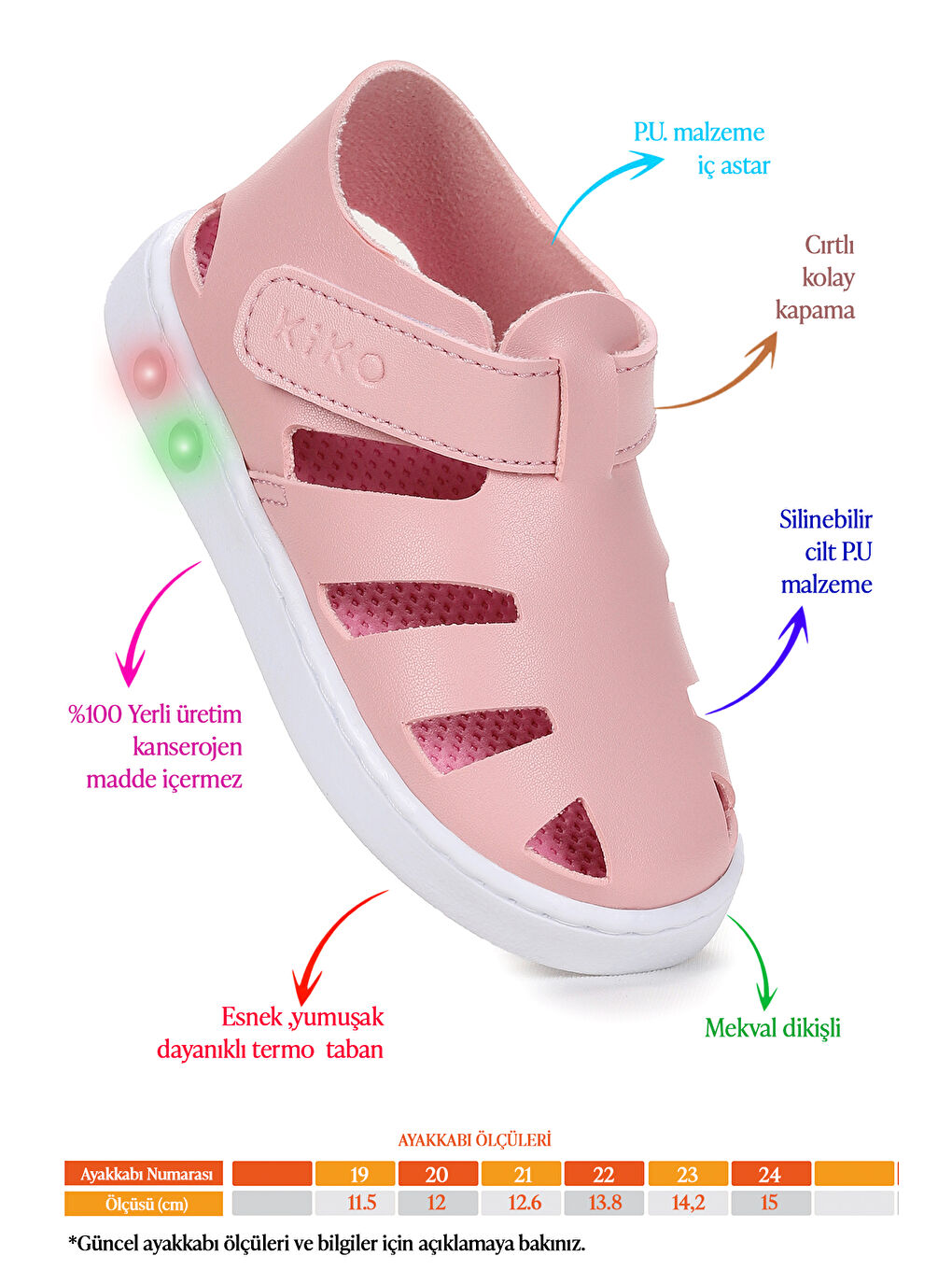 Pembe Limba Işıklı Cırtlı Kız Bebek Sandalet-1