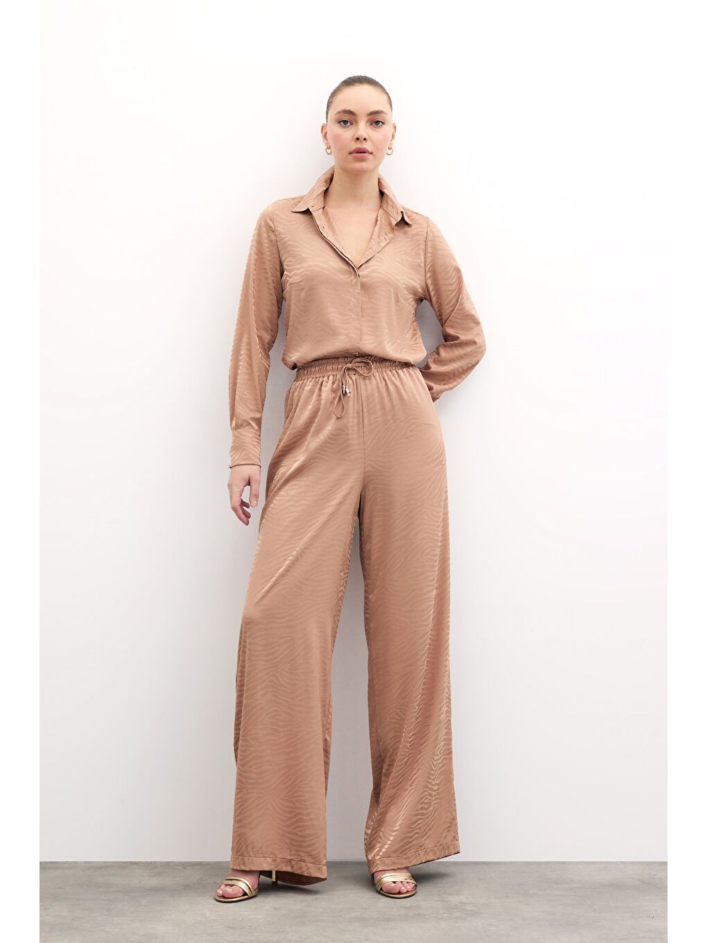 Kahverengi Zebra Desenli Salaş Pantolon - Camel-3