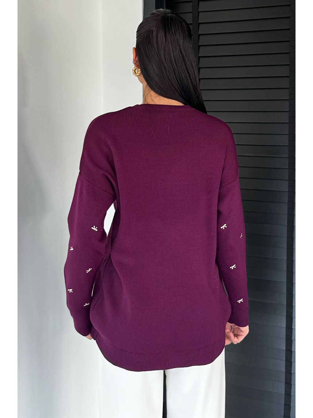 Mürdüm Kadın Kurdele Nakışlı Triko Kazak (m-l-xl Uyumludur)-3