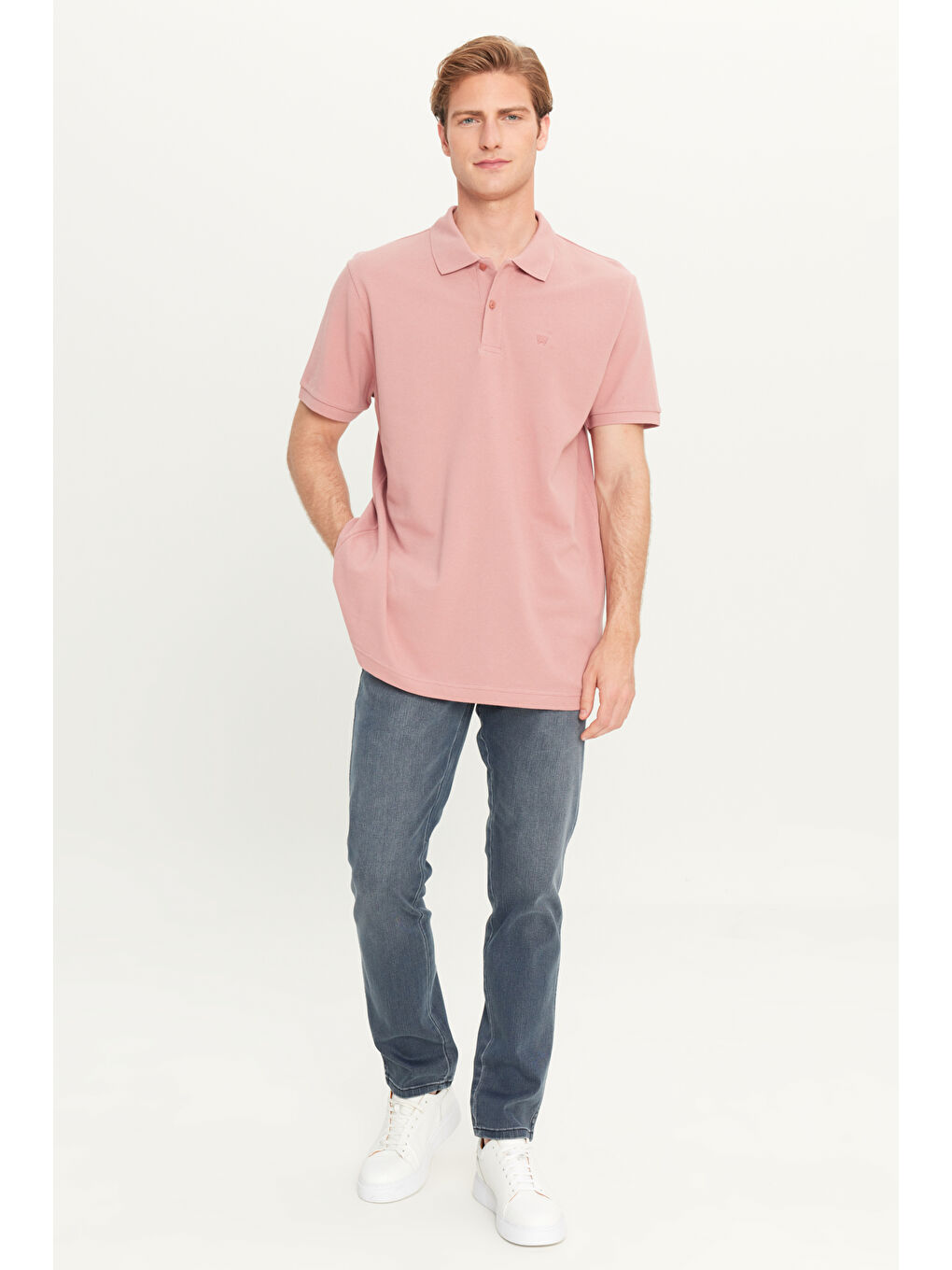 %100 Pamuk Regular Fit Normal Kesim Açık Pembe Polo Yaka Tişört-2