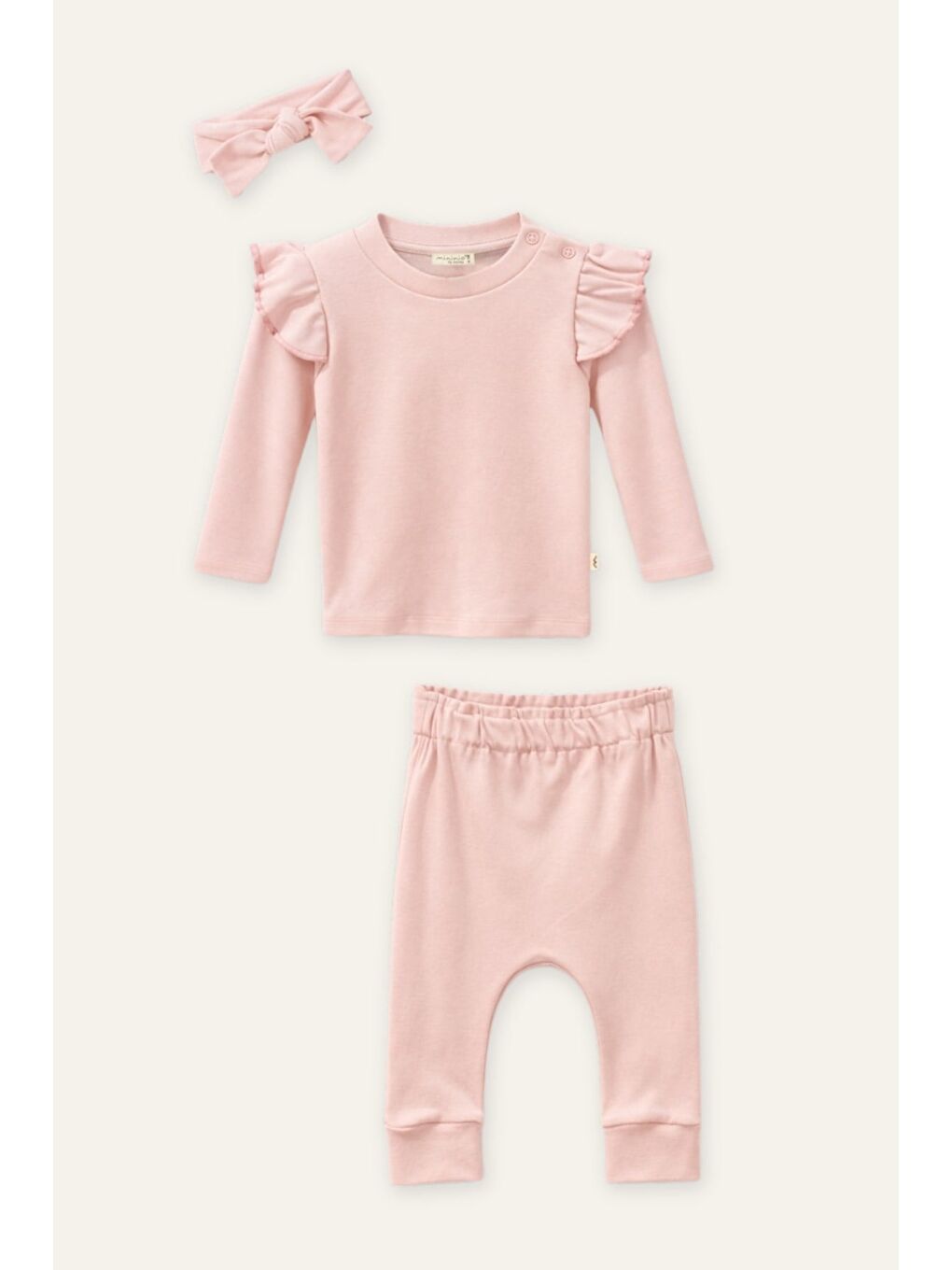 Pembe Kız Bebek Organik Üçlü Takım - Pudra-2