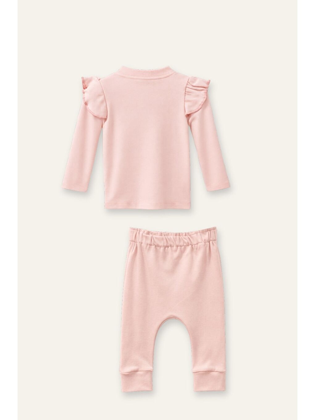 Pembe Kız Bebek Organik Üçlü Takım - Pudra-3
