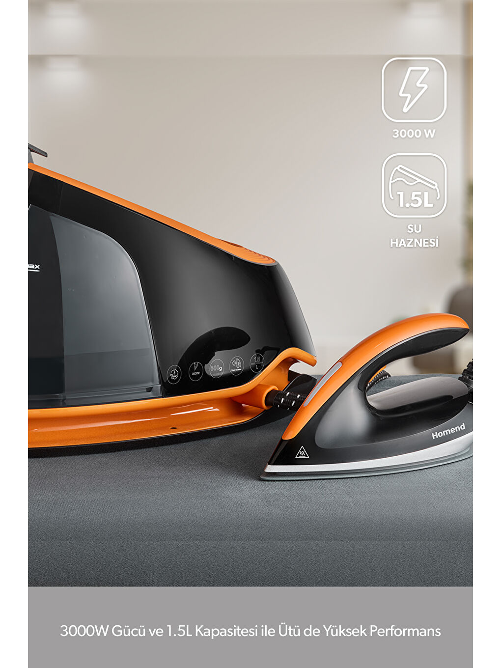 Jetsteam 1174H Otomatik Sıcaklık Ayarlı Buhar Kazanlı Ütü Siyah Turuncu