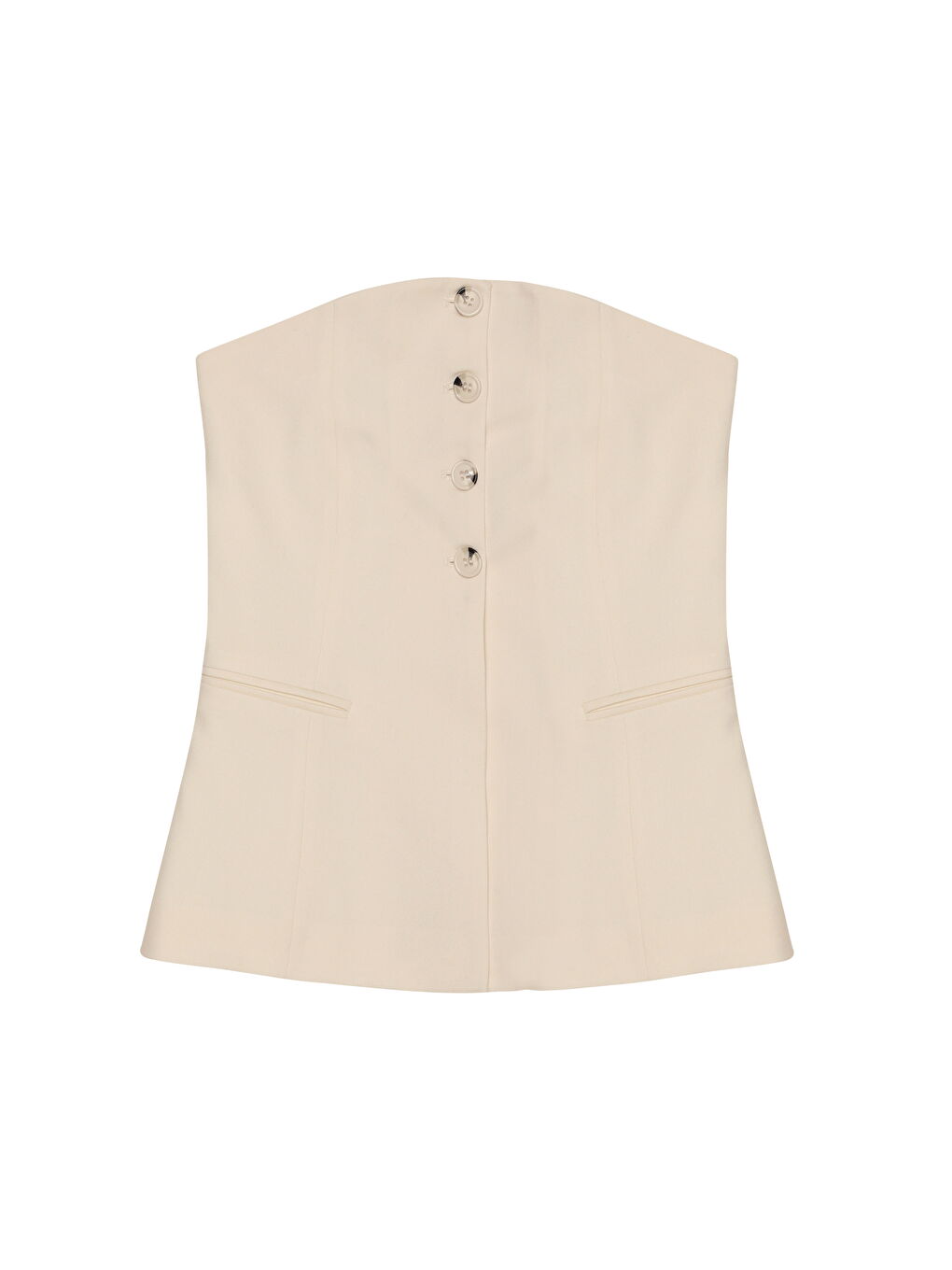 Düğme Detaylı Straplez Bluz Ekru-1