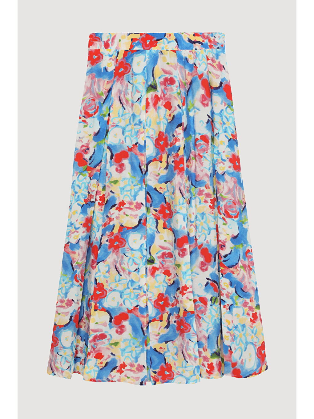 Çiçek Desenli Pileli Midi Etek Mavi-1