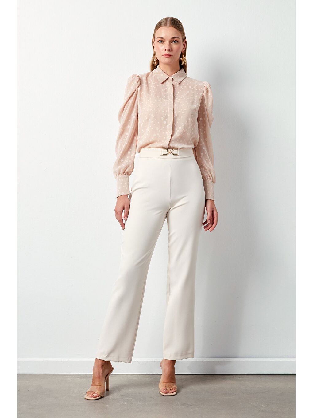 Aksesuar Detaylı Pantolon - Bej-1