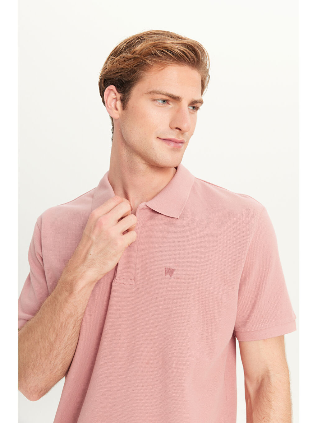 %100 Pamuk Regular Fit Normal Kesim Açık Pembe Polo Yaka Tişört-3