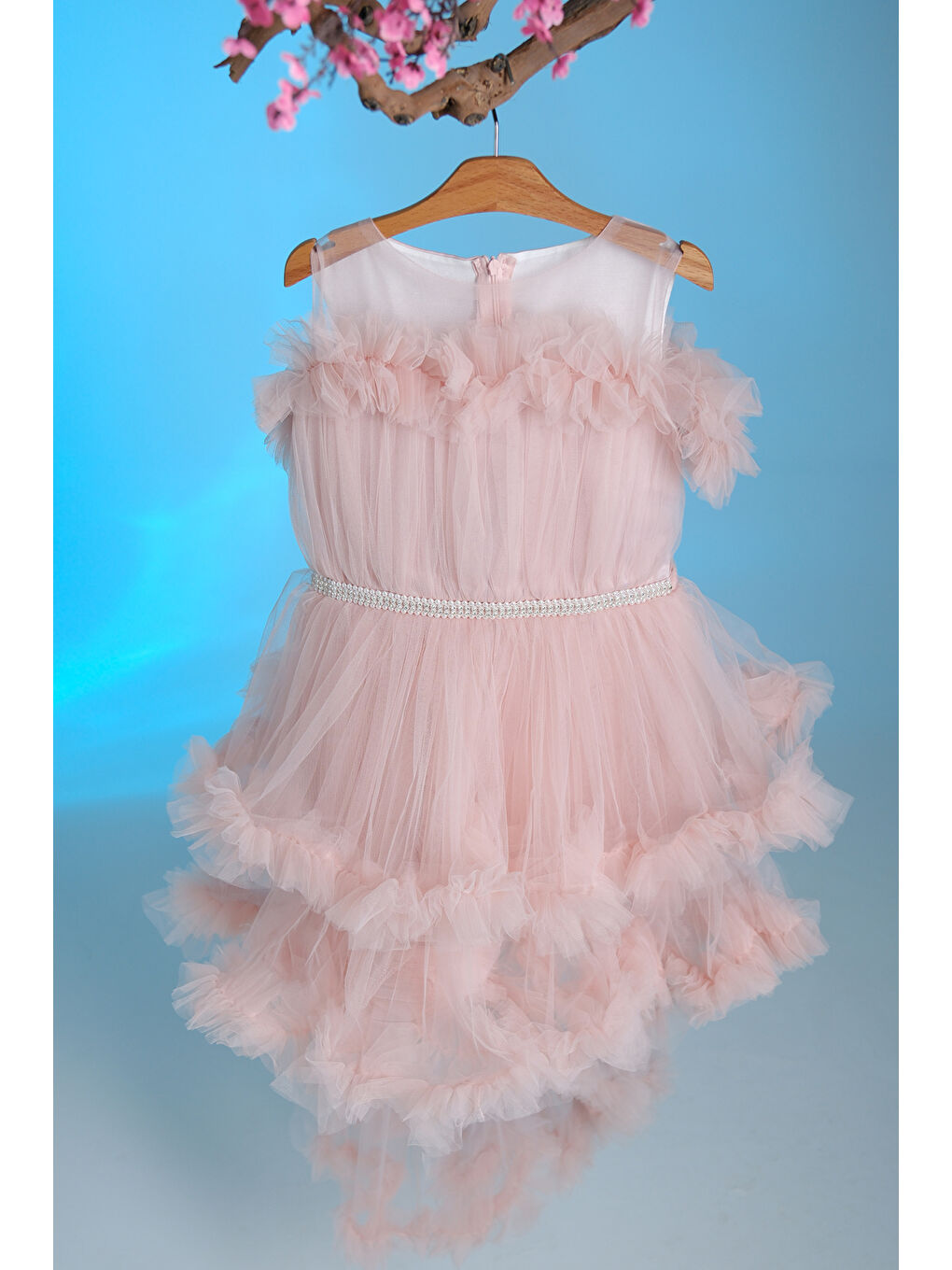 Turuncu Tüllü Fırfırlı Prenses Kız Çocuk Abiye ABY.2328-2