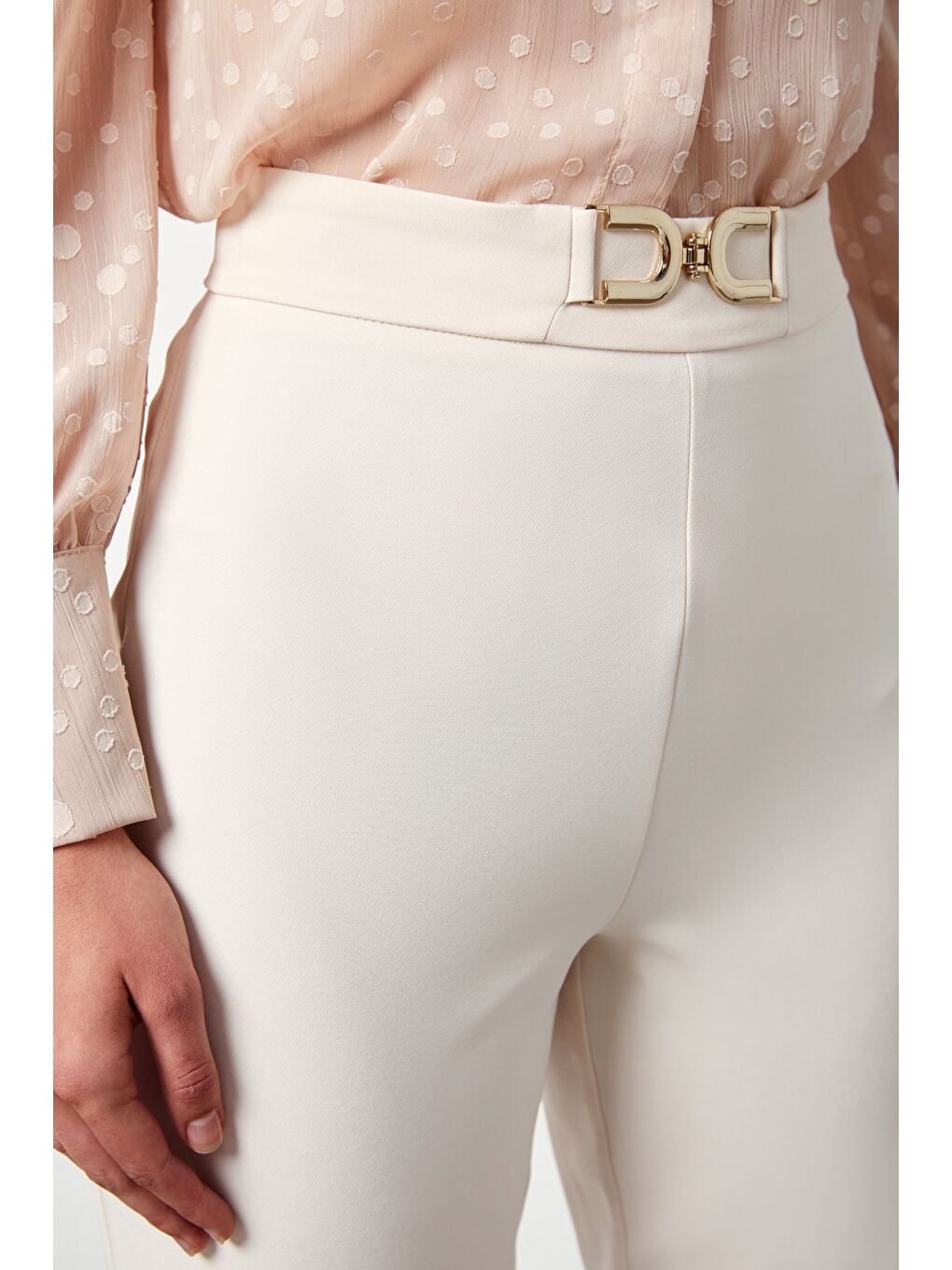 Aksesuar Detaylı Pantolon - Bej-2